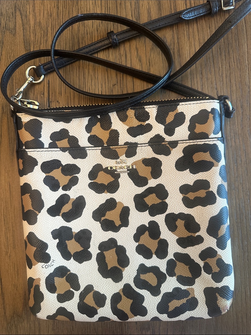 Coach Leopard Print Leather Crossbody in Black, Brown, Cream